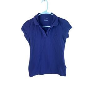 Y2K Calvin Klein Women’s V-Neck Polo Top XS Purple Cotton Blend Short Sleeve
